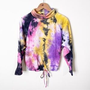 Lush Nordstrom Tie Dye Mock Neck Drawstring Pullover Sweatshirt Size Small NWOT